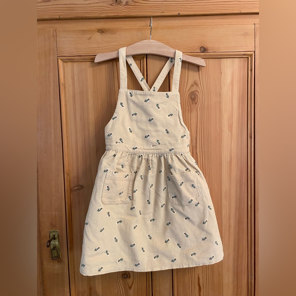 Pale Yellow Corduroy Floral Pinafore